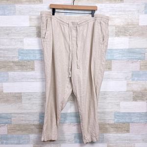 Old Navy High Rise Linen Pull On Ankle Crop Pants Beige Straight Leg Womens XXL